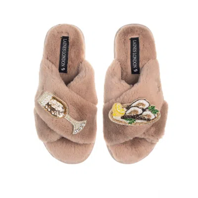Laines London Women's Brown Classic Laines Slippers With Oysters & Glass Of Fizz - Toffee