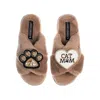 Laines London Women's Brown Classic Laines Slippers With Paw & Cat Mum / Mom Brooches - Toffee In Brown