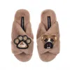 Laines London Women's Brown Classic Laines Slippers With Pip The Boxer & Paw Brooches - Toffee In Brown