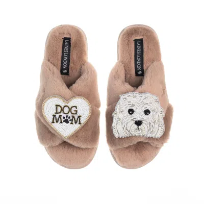 Laines London Women's Brown Classic Laines Slippers With Queenie & Dog Mum / Mom Brooches - Toffee