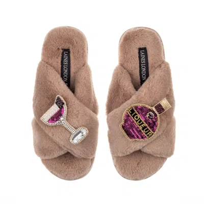 Laines London Women's Brown Classic Laines Slippers With Raspberry Liqueur Brooches - Toffee