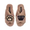 Laines London Women's Brown Classic Laines Slippers With Snoopy The Pug & Paw Brooches - Toffee In Brown
