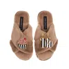 Laines London Women's Brown Classic Laines Slippers With Stripe 16th Birthday & Cake Brooches - Toffee In Brown