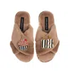 Laines London Women's Brown Classic Laines Slippers With Stripe 18th Birthday & Cake Brooches - Toffee In Brown