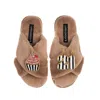 Laines London Women's Brown Classic Laines Slippers With Stripe 21st Birthday & Cake Brooches - Toffee In Brown