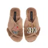 Laines London Women's Brown Classic Laines Slippers With Stripe 30th Birthday & Cake Brooches - Toffee In Brown