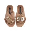Laines London Women's Brown Classic Laines Slippers With Stripe 50th Birthday & Glass Of Champagne Brooches - Toff In Brown