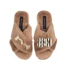 Laines London Women's Brown Classic Laines Slippers With Stripe 80th Birthday & Glass Of Champagne Brooches - Toff In Brown