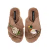 Laines London Women's Brown Classic Laines Slippers With White Foxglove Flowers & Duck Brooches - Toffee In Brown