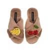 Laines London Women's Brown Classic Slippers With Laines Loveables Banana & Cherry Brooches - Toffee In Brown