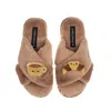 Laines London Women's Brown Classic Slippers With Laines Loveables Coffee & Croissant Brooches - Toffee In Brown