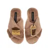 Laines London Women's Brown Classic Slippers With Laines Loveables Coffee Beans & Frappe Brooches - Toffee In Brown