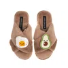 Laines London Women's Brown Classic Slippers With Laines Loveables Egg & Avocado Brooches - Toffee In Brown