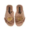 Laines London Women's Brown Classic Slippers With Laines Loveables Hot Chocolate & Pretzel Brooches - Toffee In Brown