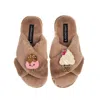 Laines London Women's Brown Classic Slippers With Laines Loveables Ice Lolly & Ice Cream Brooches - Toffee In Brown