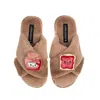 Laines London Women's Brown Classic Slippers With Laines Loveables Jam & Toast Brooches - Toffee In Brown