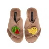 Laines London Women's Brown Classic Slippers With Laines Loveables Watermelon & Banana Brooches - Toffee In Brown