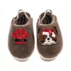 Laines London Women's Brown / Gold Flatform Cloud Slippers With Christmas Papillon & Paw Brooches - Mink In Multi
