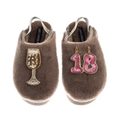 Laines London Women's Brown / Gold / Neutrals Flatform Cloud Slippers With 18th Birthday & Champagne Glass Brooche