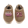 Laines London Women's Brown / Gold / Neutrals Flatform Cloud Slippers With 21st Birthday & Cake Brooches - Toffee In Brown