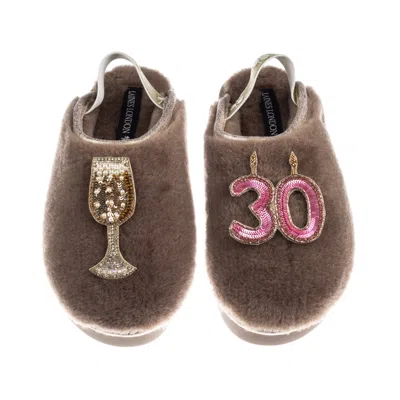 Laines London Women's Brown / Gold / Neutrals Flatform Cloud Slippers With 30th Birthday & Champagne Glass Brooche
