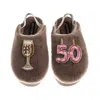 Laines London Women's Brown / Gold / Neutrals Flatform Cloud Slippers With 50th Birthday & Champagne Glass Brooche In Brown