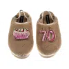 Laines London Women's Brown / Gold / Neutrals Flatform Cloud Slippers With 70th Birthday & Cake Brooches - Toffee In Brown