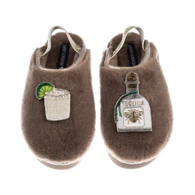 Laines London Women's Brown / Gold / Neutrals Flatform Cloud Slippers With Agave Tequila Brooches - Mink