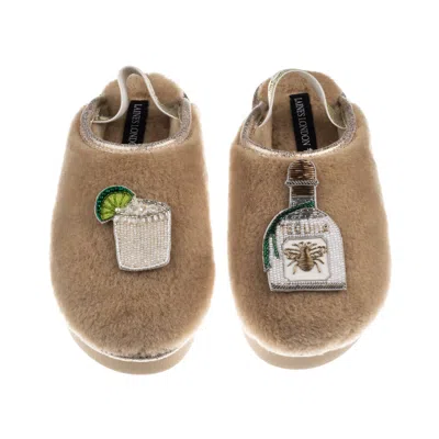 Laines London Women's Brown / Gold / Neutrals Flatform Cloud Slippers With Agave Tequila Brooches - Toffee