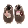 Laines London Women's Brown / Gold / Neutrals Flatform Cloud Slippers With American Football Brooches - Mink In Brown