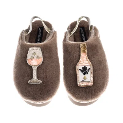 Laines London Women's Brown / Gold / Neutrals Flatform Cloud Slippers With Angelic Rose Wine Brooches - Mink In Multi