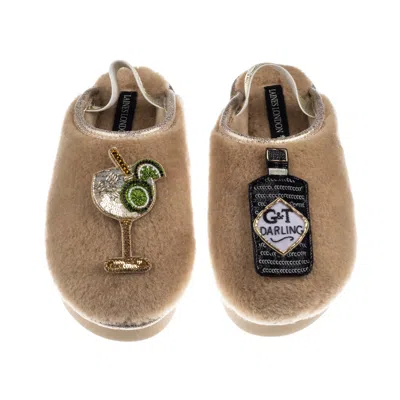 Laines London Women's Brown / Gold / Neutrals Flatform Cloud Slippers With Botanical Gin & Glass Brooches - Toffee In Black