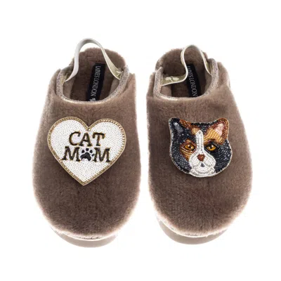 Laines London Women's Brown / Gold / Neutrals Flatform Cloud Slippers With Calico British Shorthair Cat & Cat Mum/ In Multi