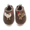 Laines London Women's Brown / Gold / Neutrals Flatform Cloud Slippers With Chicken & Rooster Brooches - Mink In Multi