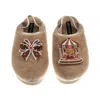 Laines London Women's Brown / Gold / Neutrals Flatform Cloud Slippers With Christmas Gingerbread Bow & Carousel Br In Brown