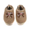 Laines London Women's Brown / Gold / Neutrals Flatform Cloud Slippers With Christmas Gingerbread Bows Brooches - T In Multi