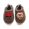 Laines London Women's Brown / Gold / Neutrals Flatform Cloud Slippers With Christmas Golden Cavapoo & Paw Brooches In Multi
