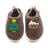 Laines London Women's Brown / Gold / Neutrals Flatform Cloud Slippers With Christmas Lovable Pudding & Tree Brooch In Multi