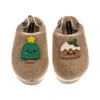Laines London Women's Brown / Gold / Neutrals Flatform Cloud Slippers With Christmas Lovable Pudding & Tree Brooch In Multi