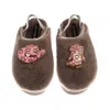 Laines London Women's Brown / Gold / Neutrals Flatform Cloud Slippers With Cowgirl Hat & Cowgirl Boots Brooches -  In Multi