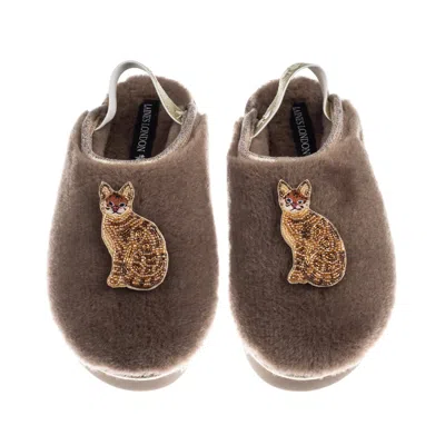 Laines London Women's Brown / Gold / Neutrals Flatform Cloud Slippers With Double Bengal Cat Brooches - Mink In Multi