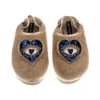 Laines London Women's Brown / Gold / Neutrals Flatform Cloud Slippers With Double Blue Heart Eye Brooches - Toffee In Neutral