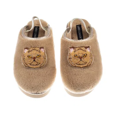 Laines London Women's Brown / Gold / Neutrals Flatform Cloud Slippers With Double Ginger Persian Cat Brooches - To In Nude