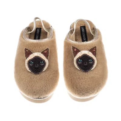 Laines London Women's Brown / Gold / Neutrals Flatform Cloud Slippers With Double Siamese Cat Brooches - Toffee In Multi