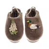 Laines London Women's Brown / Gold / Neutrals Flatform Cloud Slippers With Duck & White Foxglove Flower Brooches - In Animal Print