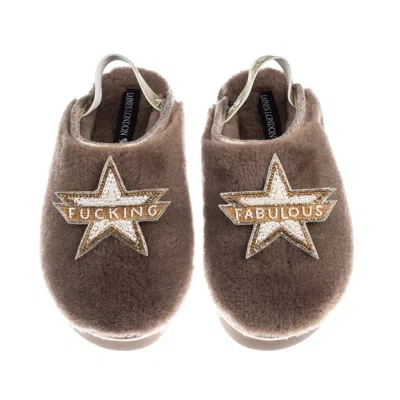 Laines London Women's Brown / Gold / Neutrals Flatform Cloud Slippers With Fucking Fabulous Brooches - Mink