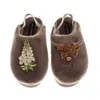 Laines London Women's Brown / Gold / Neutrals Flatform Cloud Slippers With Highland Cow & White Foxglove Flower Br In Multi