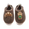 Laines London Women's Brown / Gold / Neutrals Flatform Cloud Slippers With Iced Coffee & Croissant Brooches - Mink In Animal Print