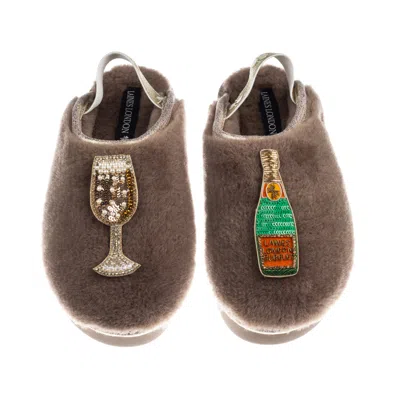 Laines London Women's Brown / Gold / Neutrals Flatform Cloud Slippers With Laines Champers Brooches - Mink