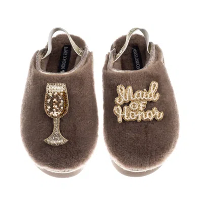 Laines London Women's Brown / Gold / Neutrals Flatform Cloud Slippers With Maid Of Honour Brooches - Mink